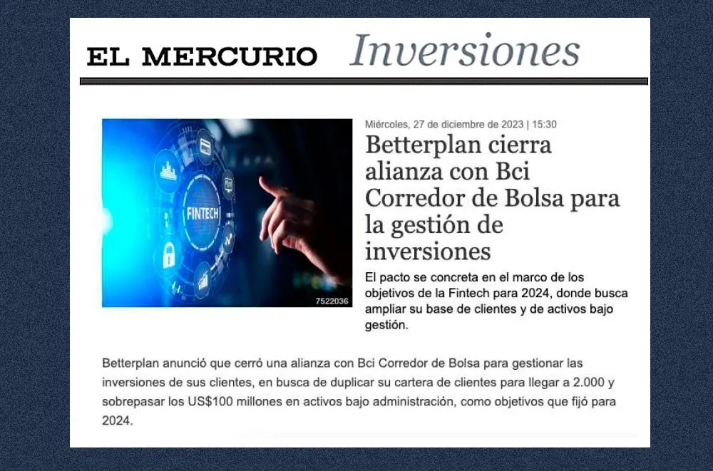Betterplan cierra alianza con BCI Corredor de Bolsa para la gestión de inversiones